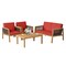 Costway 4PCS Patio Rattan Furniture Set Acacia Wood Cushioned Sofa Red